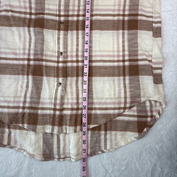 Altar'd State Oversized Brown and Pink Plaid Button-Up Blouse Medium - Picture 8 of 8